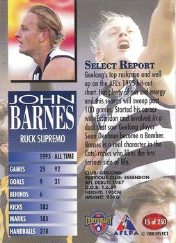 1996 Select AFL #15 John Barnes Back